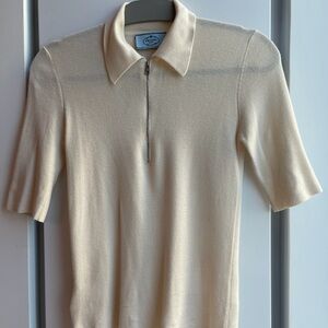 Prada Ivory Knit Half-Zip Polo